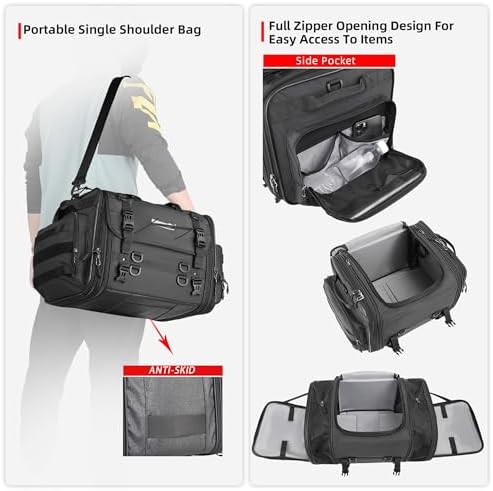 Rhinowalk Motorcycle Tail Bag 33-45L Motorcycle Rear Seat Bag Expandable Motorbike Helmet Bag with Waterproof Rain Cover Travel Luggage Bag Storage Bag - Image 5
