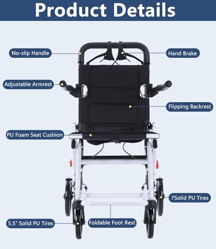 Ultra Light Portable Folding Transport Wheelchair Weight Only 8kg, Lightweight Transport Travel Chair Support 120Kg, Aluminum Wheelchair for Adults and Seniors - Image 7