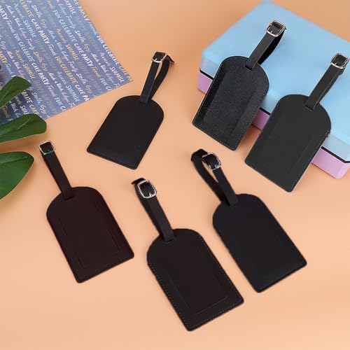 Luggage Tags, 6 Pcs Leather Suitcase Labels Travel Luggage Tag with Name ID Card Baggage Labels Tags for Luggage Bags Backpacks Cruise Waterproof Travel Accessories(Black) - Image 6