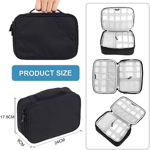 Large Double Layer Travel Cable Organizer Bag, Portable Electronics Accessories Storage Case with 2 Compartments, Black - Image 2