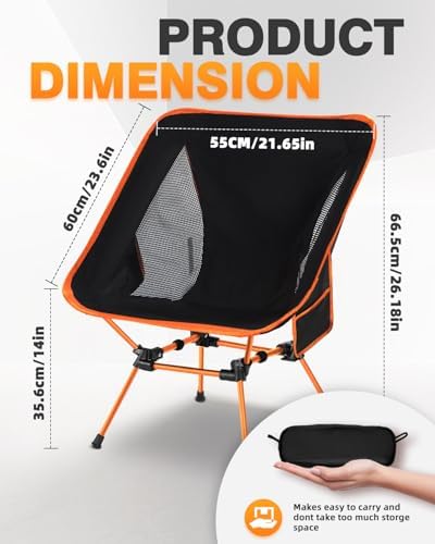 Ultra Lightweight Portable Outdoor Comfortable Folding Camping Chair with Carry Bag and Side Pocket, High Weight Capacity, Suitable for Camping, Fishing, Hiking, Traveling, Picnics, Orange - Image 2