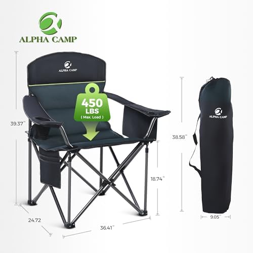 ALPHA CAMP Camping Chairs for Adults Heavy Duty Camping Chair Up to 200 kg Folding Camp Chair with Cup Holder and Cooler Bag for Outdoor Picnic Fishing, Lightweight and Portable, Green - Image 2