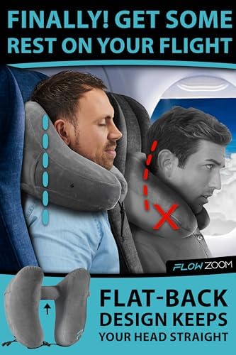 AIR Inflatable Travel Pillow for Airplane - Hooded Neck Pillow for Travel - Inflatable Travel Neck Pillow - Plane Pillow - Neck Cushion - Flight Pillow - Travel Neck Pillows - Grey - Image 2