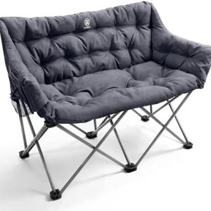 EVER ADVANCED Camping Chair Double for Adults 6cm Padded 320kg Folding 2 Seater Sofa with Side Pocket Dining Garden Chair Outdoor Heavy Duty Luxury Fishing Chair Portable Oversized Comfy Loadable