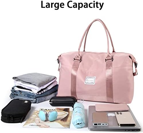 Weekend Bag, Overnight Bag Carry on Bag Holdalls Travel Bag for Women Gym Waterproof Weekender Tote Bag (Pink) - Image 6