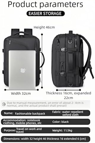 Vacuum Backpack Travel Bag, Expandable 36-55L Carry-On Compression Backpack with Pump, Separation of Dry and Wet Liquid, 180° Opening, for Business Travel - Image 8