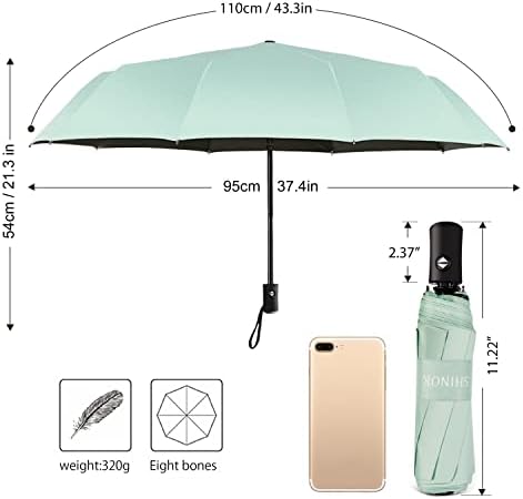 Shinok Travel Umbrella Rain Compact Folding UV Umbrella for Sun Protection Auto Open Close Women Umbrellas Green - Image 4