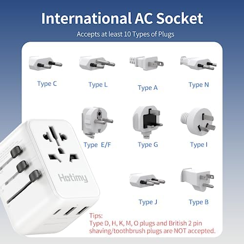 Universal Travel Adapter, Hotimy Worldwide Travel Adapter with USB C & 2 USB A Ports, Dual 10A Fused International Power Adapter, Universal Plug Adaptor All in One for Europe, UK, US, Australia & More - Image 4