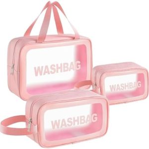 Clear Travel Toiletries Bag for Women, 3 Pack Toiletry Bags with Zippers Travel Essentials PVC Waterproof Cosmetic Clear Wash Bag for Girls