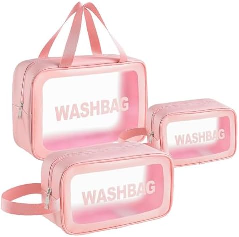 Clear Travel Toiletries Bag for Women, 3 Pack Toiletry Bags with Zippers Travel Essentials PVC Waterproof Cosmetic Clear Wash Bag for Girls
