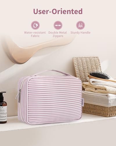Travel Hanging Toiletry Wash Bag Makeup Cosmetic Organizer for Women Waterproof (Dusty Rose Stripe) - Image 6