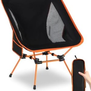 Ultra Lightweight Portable Outdoor Comfortable Folding Camping Chair with Carry Bag and Side Pocket, High Weight Capacity, Suitable for Camping, Fishing, Hiking, Traveling, Picnics, Orange