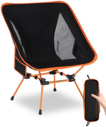 Ultra Lightweight Portable Outdoor Comfortable Folding Camping Chair with Carry Bag and Side Pocket, High Weight Capacity, Suitable for Camping, Fishing, Hiking, Traveling, Picnics, Orange