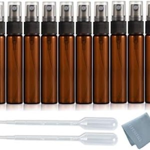 20PCS Fine Mist 10ML 1/3oz Protable Refill Amber Brown Glass Atomizer Spray Perfume Bottle Hydrating Empty Bottle For Travel Makeup Party