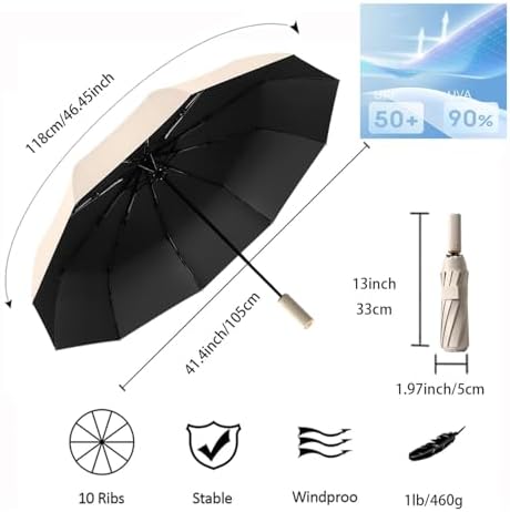 erised's bifrost French style Automatic Windproof Travel Portable Compact Folding Umbrella Auto Open Close/10 Ribs/UV Protection/Sun Rain/Handle Auto/Women Men - Image 2