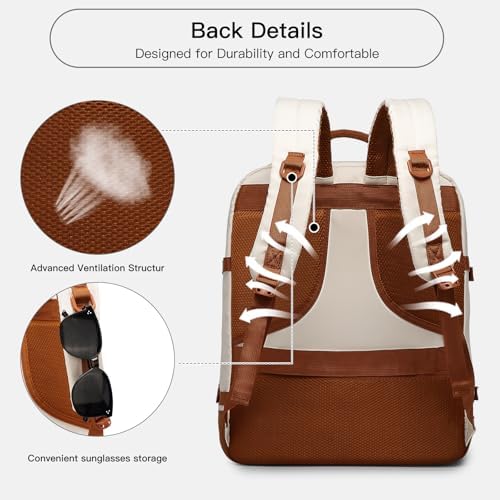 Kono Cabin Travel Backpack 45 x 36 x 20 cm Easyjet Luggage Bag Laptop Weekend Duffel Bag 30L (Beige/Brown) - Image 5