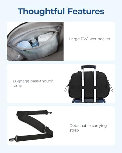 BAGSMART Women's Gym Bag with Wet Pocket, Ultra Lightweight Travel Duffle with Trolley Sleeve, Carry-On Weekend Bag, Water-Resistant, Grey - Image 6