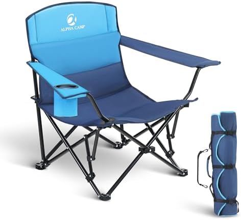 ALPHA CAMP Folding Camping Chair with Cup Holder, Heavy Duty Outdoor Portable Camp Chair for BBQ, Beach, Travel, Picnic, Festival