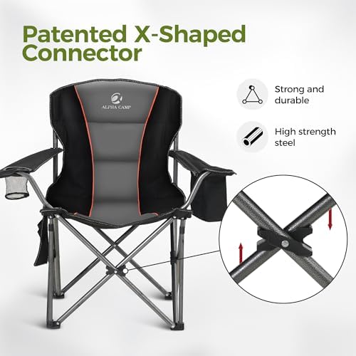 ALPHA CAMP Camping Chairs for Adults Heavy Duty Camping Chair Up to 200 kg Folding Camp Chair with Cup Holder and Cooler Bag for Outdoor Picnic Fishing, Lightweight and Portable, Black - Image 4