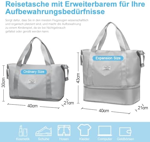 Weekend Bag for Women - Overnight & Carry-On Expandable Holdall for Vacation, Sports, Shopping (36L Grey) - Image 4