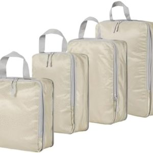 4Pcs Compression Packing Cubes Set for Suitcase, Expandable Travel Luggage Storage Bags Travel Accessories Organizers (Beige)