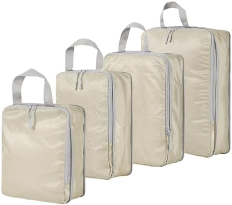 4Pcs Compression Packing Cubes Set for Suitcase, Expandable Travel Luggage Storage Bags Travel Accessories Organizers (Beige)