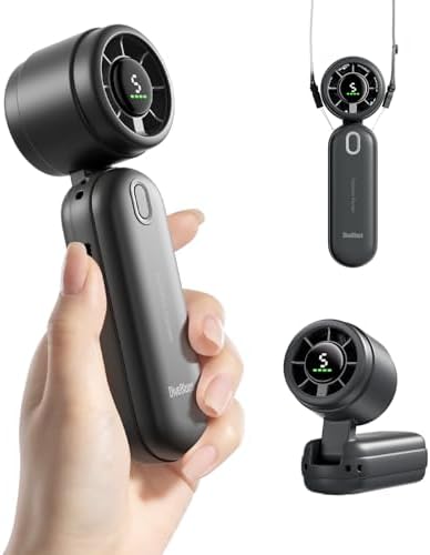 iTurbo High-Speed Portable Handheld Turbo Fan, LED Display, 2000mAh Rechargeable Battery, 5 Wind Speeds, Up to 6H Runtime, Mini Fan for Travel, Commute, Outdoor, Gifts for Women Men