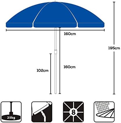 Sekey® 1.6m Beach Umbrella with Cover, Portable Tilting Garden Parasol Umbrella, Small Parasol for Beach/Pool/Patio, Round Sunscreen UV20+ Blue - Image 7