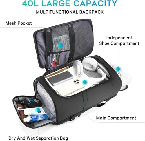 40L Travel Backpack with Shoe Compartment, Weekend Business Hand Luggage, Flight Approved Cabin Luggage, Lightweight and Waterproof for 15.6-17.3 Inch Laptop, black, L, Business - Image 2