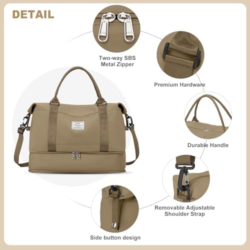 for Ryanair Airlines Underseat Cabin Bag 40X20X25 Weekend Overnight Carry on Holdall for Women Travel Duffel Sport Gym Tote Mum Hospital Bags with Wet Pocket,F11-Khaki - Image 6