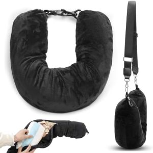 Stuffable Neck Pillow for Travel, 80 * 18.5cm Stuffable Travel Pillow with Adjustable Straps, Travel Pillow Stuffable with Clothes, Neck Pillow Stuffable for Extra Luggage Travel Essentials(Black)