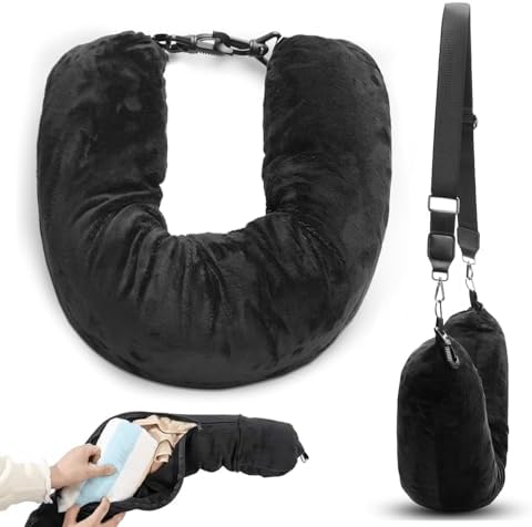 Stuffable Neck Pillow for Travel, 80 * 18.5cm Stuffable Travel Pillow with Adjustable Straps, Travel Pillow Stuffable with Clothes, Neck Pillow Stuffable for Extra Luggage Travel Essentials(Black)