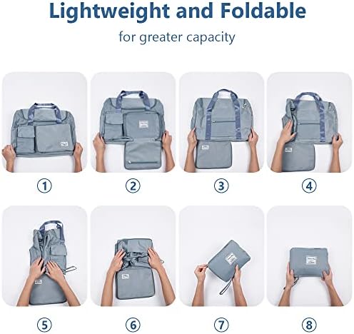 Travel Duffel, Foldable Gym Overnight Weekend Bags for Women - Lightweight with Separation, Large Holdall Cabin Bag - Blue - Image 5