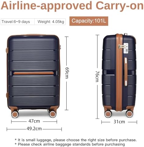 British Traveller Suitcase Check in Hold Luggage Lightweight PP Hard Shell Travel Trolley Suitcase with 4 Spinner Wheels TSA Lock (Navy, 76cm 92L) - Image 7