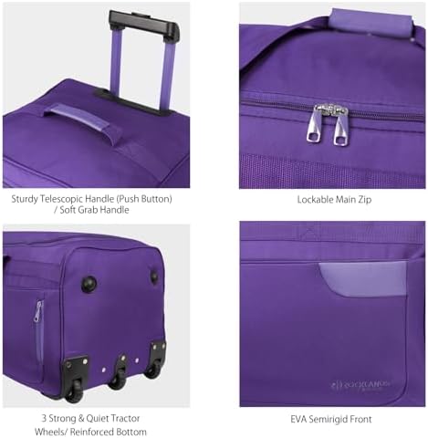 Rocklands® Lightweight Luggage Rolling Holdall Suitcase Wheeled Duffle Bag Cargo Travel Bag RL501 (Purple, Large - 32" (H84 x L42 x W40 cm)) - Image 3