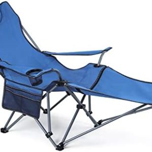 Reclining Camping Chair with Detachable Foot Rest, Folding Lounge Chair for Adults, Portable Folding Chair for Travel Beach Patio, Blue