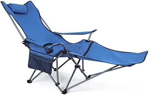 Reclining Camping Chair with Detachable Foot Rest, Folding Lounge Chair for Adults, Portable Folding Chair for Travel Beach Patio, Blue