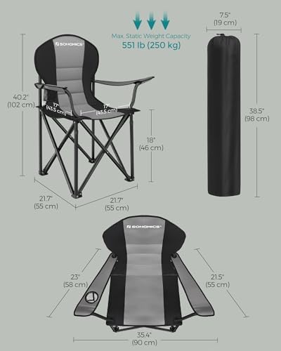 SONGMICS Foldable Camping Chair, with Comfortable Sponge Seat, Cup Holder, Heavy Duty Structure, Max Load Capacity 250 kg - Image 3