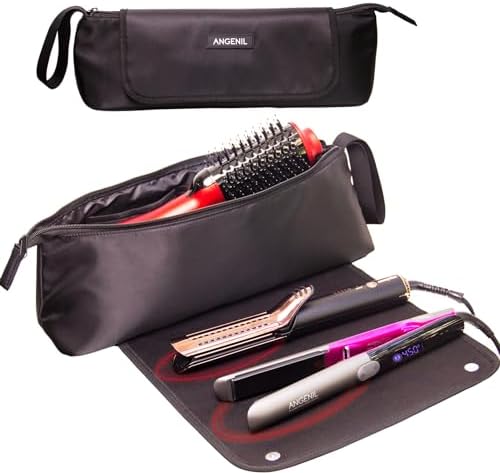 ANGENIL Large Capacity Hair Tools Travel Bag 2 in 1, Heat Proof Mat for Hair Straighteners, Curling Iron, Hot Air Brushes, Hair Dryer and Care Accessories, Portable Hot Tool Mat Bag