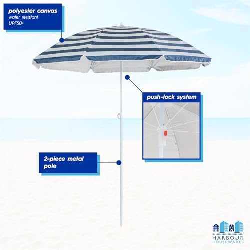 Harbour Housewares Metal Beach Parasol - 1.8M x 2M - Grey - 1x UPF 50+ Portable Garden Outdoor Sport Travel Camping Picnic Sun Umbrella Shade Shelter Canopy with UV Protection - Image 7