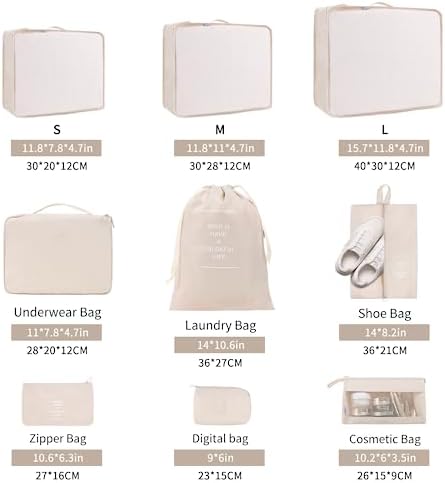 DAWNTREES Silicone Travel Bottles and 9 Pcs Packing Cubes for Suitcase,Travel Kit,Travel Essential, Beige - Image 2