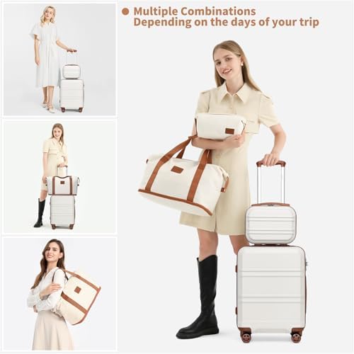 Kono Suitcase Lightweight ABS Hard Shell Carry-Ons Cabin Case 12'' and 20'' Luggage Set with TSA Lock Luggage Sets of 4 Piece Included Duffels Bag & Toiletry Bag for Travel(Cream White) - Image 9