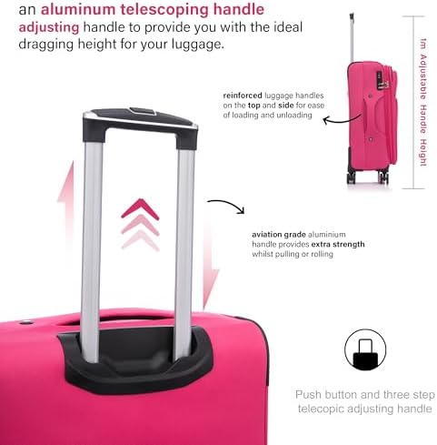 Aerostar Carry-on 20" Lightweight Soft Expandable Suitcase, Hand Luggage 4 Wheels & Combination Lock, 55x35x20cm | Accepted All Airlines easyjet, RyanAir, British Airways (Cerise Pink, 36 litres) - Image 5