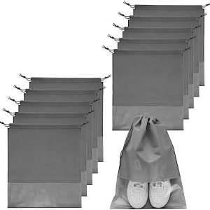 GAOHAN 10Pcs Shoe Bags for Travel,Shoe Bags,Shoe Travel Bag,Drawstring Non-Woven Shoes Storage Bags with Transparent Window for Daily and Travel Use(Grey)
