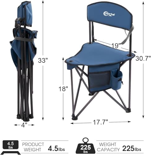 Portal Camping Stool Folding with Backrest Portable Collapsible Seat Small Chair for Adults Pop up Stool Travel Seat Tall Lightweight for Hiking Backpacking Festival Fishing Walking Events 102KG - Image 3