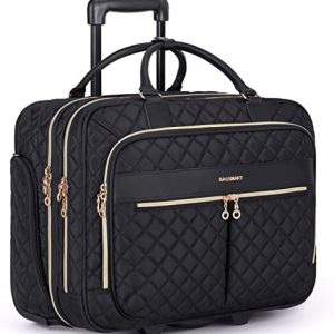 bagsmart 17.3 Inch Rolling Laptop Bag Women Men,Rolling Briefcase for Women with Wheels,Rolling Computer Bags Laptop Case for Office Travel Business,Quilted Black
