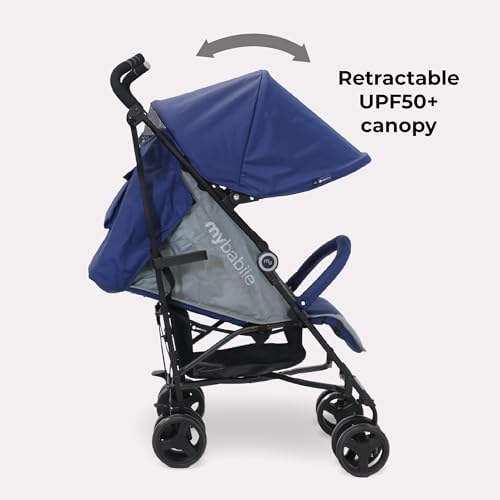My Babiie MB02 Stroller - from Birth to 4 Years (22kg), Lightweight & Compact Umbrella Fold, Travel Buggy for Toddlers - Blue & Grey - Image 4