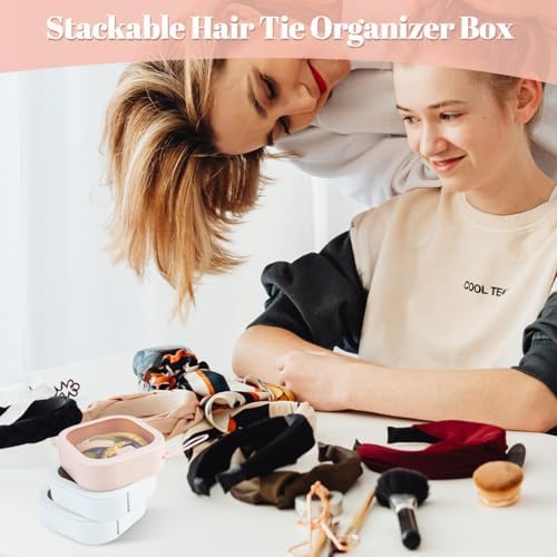 3Pcs Hair Tie Organizer, Portable Travel Qtip Holder Hair Accessories Organizer Box, Stackable Cotton Swab Dispenser Hair Accessory Box for Girls, Women, Bathroom, Desktop (White, Pink) - Image 6
