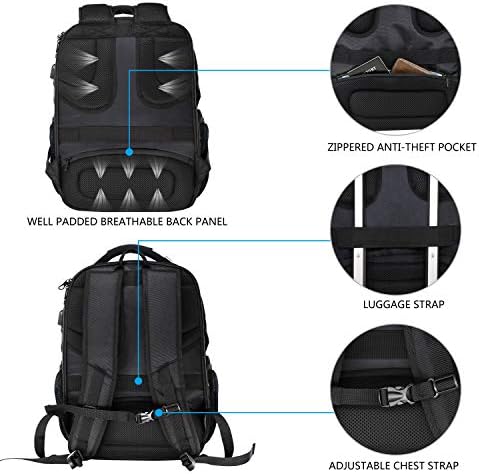KROSER Travel Laptop Backpack 17.3 Inch XL TSA Computer Backpack Water-Repellent College Daypack Business Backpack with RFID Pockets & USB Port for Men/Women-Black - Image 7