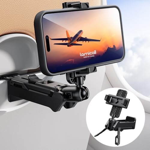 Lamicall Airplane Phone Holder for Travel - [Upgrade Wide Clip] 360° Rotating Adjustable Plane Phone Mount, Universal HandsFree Travel Essentials for Flying, Phone Stand for Home, Office, 4.7-7” Phone